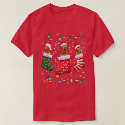 Grappige Vizsla Kerst Soks Lichten Grappige Hond L T-shirt (Design voorkant)