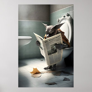 Grappige Vleermuis Badkamer Print Leest Krant Op