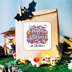 Grappige vleermuizen en pompoenen Fijne Halloween Vierkante Sticker