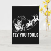 Grappige Vlieg Jullie Dwaas Kerstman slee rendier Kaart (Gele Bloem)