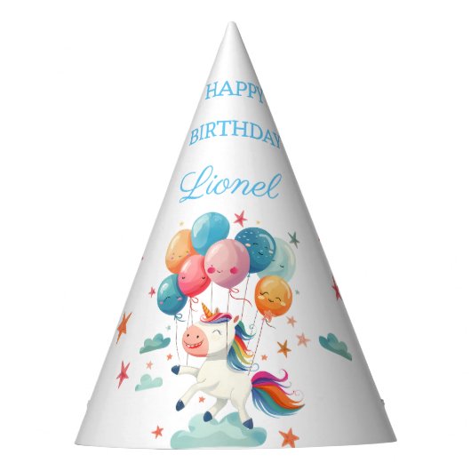 Grappige Vliegende Eenhoorn Regenboog Kleuren 1e V Feesthoedjes (Voorkant)