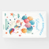 Grappige Vliegende Eenhoorn Regenboog Kleuren 1e V Spandoek (Horizontaal)