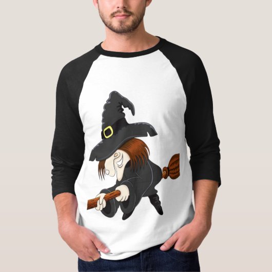 Grappige Vliegende Heks Geïsoleerd op Wit T-shirt (Voorkant)