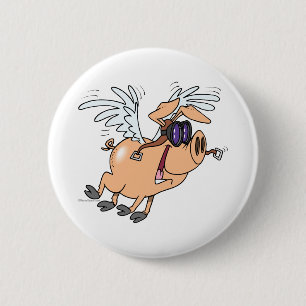 grappige vliegende varken flyer cartoon ronde button 5,7 cm