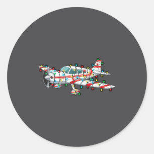 Grappige Vliegtuig Kerst Grafische Lichten Liefheb Ronde Sticker
