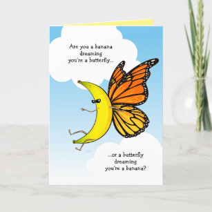 Grappige Vlinder Banaan Gelukkige Verjaardag Groet Kaart