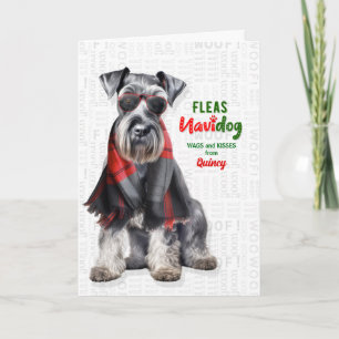 Grappige vlooiende Schnauzer Navidog met naam Feestdagen Kaart