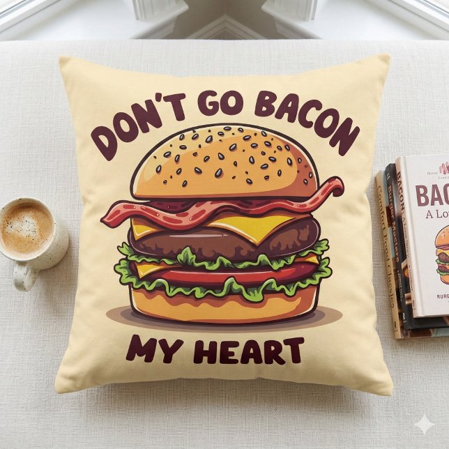 Grappige Voedsel Grappen Spekliefhebber Cheeseburg Kussen (Funny Food Pun Bacon Lover Cheeseburger Design Throw Pillow Mockup A)