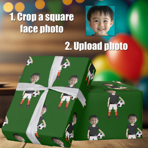 Grappige Voeg Kinderen Gezicht Foto Voetballer Gro Cadeaupapier