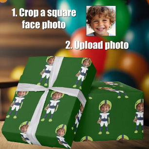 Grappige Voeg Kinderen Gezicht Foto Voetballer Gro Cadeaupapier