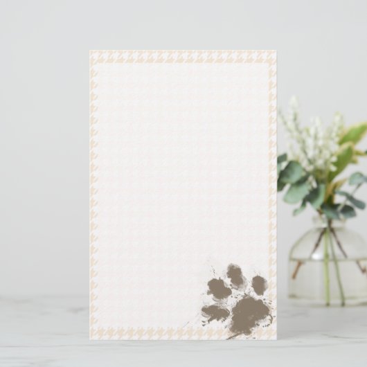 Grappige voetafdruk; Antiek witte houndstooth Briefpapier (Staand voorkant)