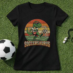 Grappige Voetbal Dinosaurus Trapper Retro T-shirt