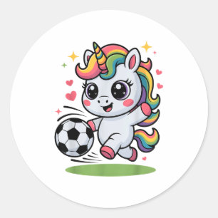 Grappige Voetbal Eenhoorn Gewoon Meisje Dat Van Sp Ronde Sticker