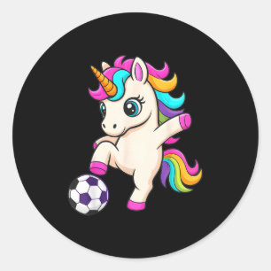 Grappige Voetbal Eenhoorn Gewoon Meisje Dat Van Wi Ronde Sticker