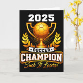 Grappige voetbal kampioen 2025 trofee  kaart (Gele Bloem)
