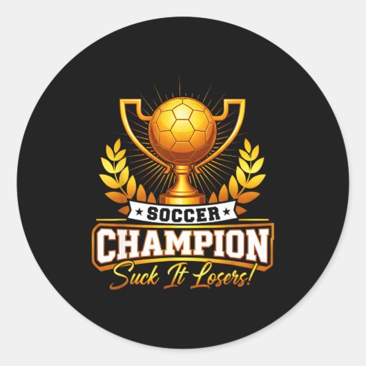 Grappige voetbal kampioens trofee ronde sticker (Voorkant)