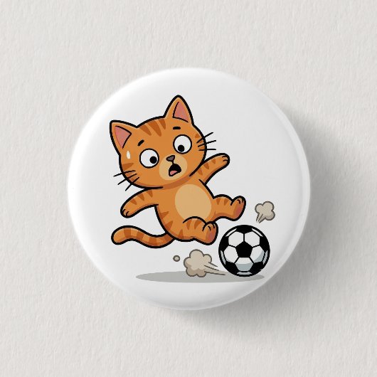 Grappige Voetbal Kat die Bal Kipt Knop Ronde Button 3,2 Cm (Voorkant)