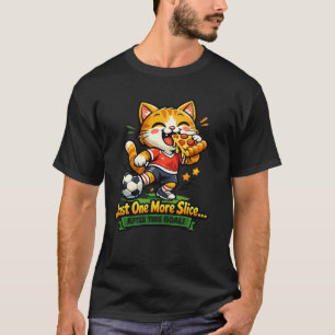 Grappige Voetbal Kat Eet Pizza Cartoon Ontwerp T-shirt