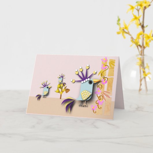 Grappige vogel blanco gelegenheid kaart (Gele Bloem)