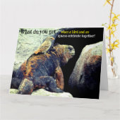 Grappige vogel en mariene leguaan verjaardag kaart (Gele Bloem)