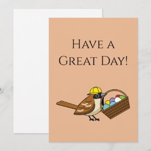 Grappige Vogel met Kleurrijke Eieren Mand Person Feestdagenkaart