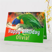 Grappige vogel woordspeling groen Happy Birthday Kaart (Gele Bloem)