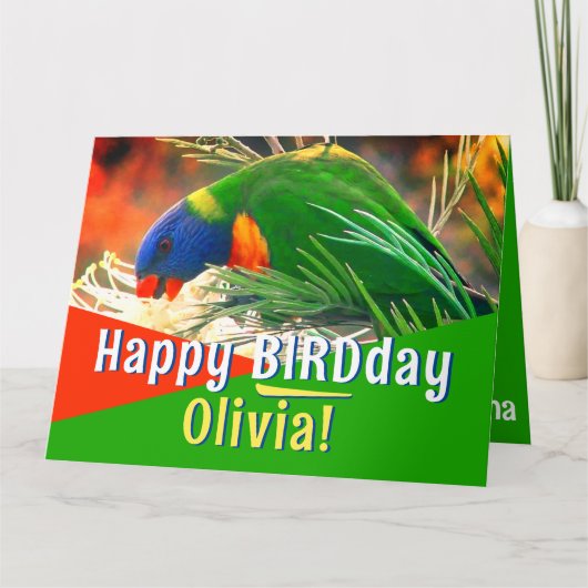 Grappige vogel woordspeling groen Happy Birthday Kaart (Voorkant)
