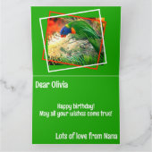 Grappige vogel woordspeling groen Happy Birthday Kaart (Binnen)