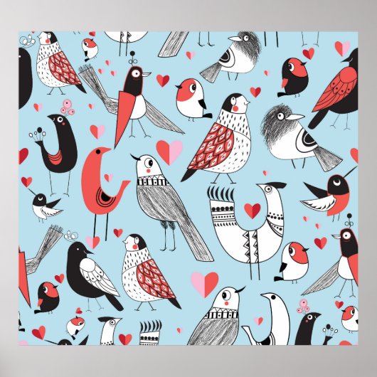 Grappige vogelillustraties, grafisch naadloos. poster (Voorkant)