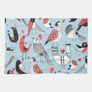 Grappige vogelillustraties, grafisch naadloos. theedoek