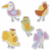Grappige vogels pastel kleuren patchwork stijl sticker (Voorkant)