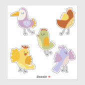 Grappige vogels pastel kleuren patchwork stijl sticker (Vel)
