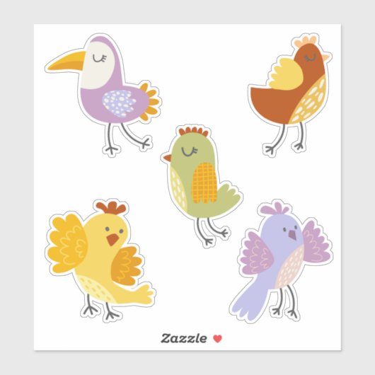 Grappige vogels pastel kleuren patchwork stijl sticker (Vel)