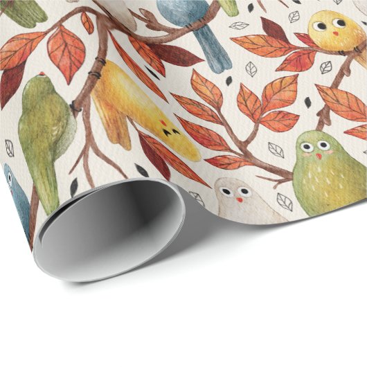 Grappige vogels (Spring Wood) Cadeaupapier (Rol Hoek)