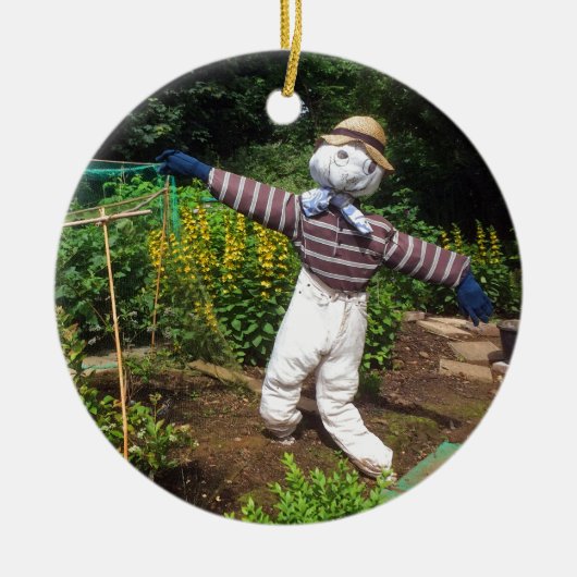 Grappige vogelverschrikker keramisch ornament (Voorkant)