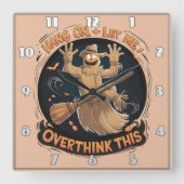 Grappige vogelverschrikker op een bezemsteel voor vierkante klok (Voorkant)