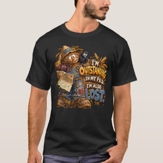 Grappige vogelverschrikker valt op in mijn veld en t-shirt