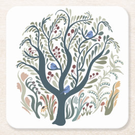 Grappige volkskunst Forest Earth Tones Kartonnen Onderzetters