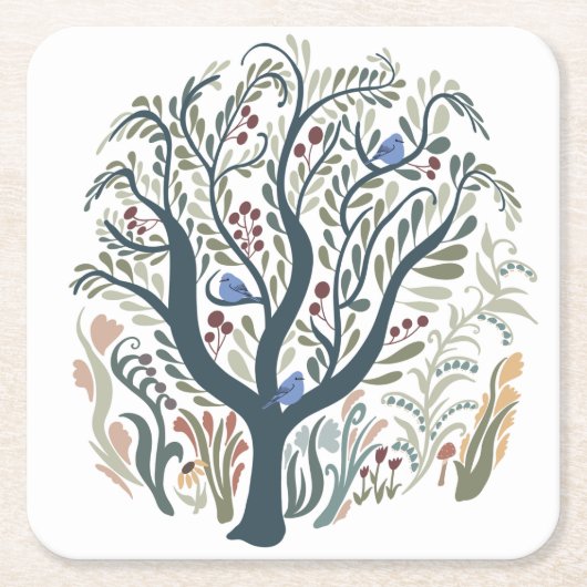 Grappige volkskunst Forest Earth Tones Kartonnen Onderzetters (Voorkant)