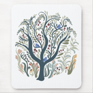 Grappige volkskunst Forest Earth Tones Mousepad Muismat