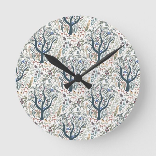 Grappige volkskunst Forest Earth Tones Ronde Klok (Voorkant)