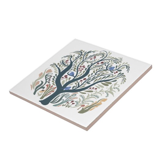 Grappige volkskunst Forest Earth Tones Tegeltje (Zijkant)