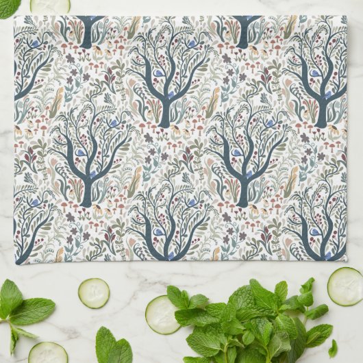 Grappige volkskunst Forest Earth Tones Theedoek (Gevouwen)