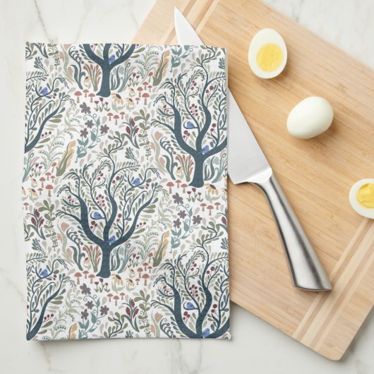 Grappige volkskunst Forest Earth Tones Theedoek (Quarter Fold)