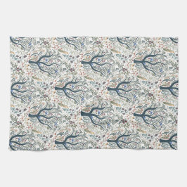 Grappige volkskunst Forest Earth Tones Theedoek