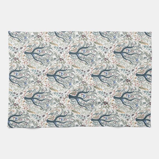 Grappige volkskunst Forest Earth Tones Theedoek (Horizontaal)