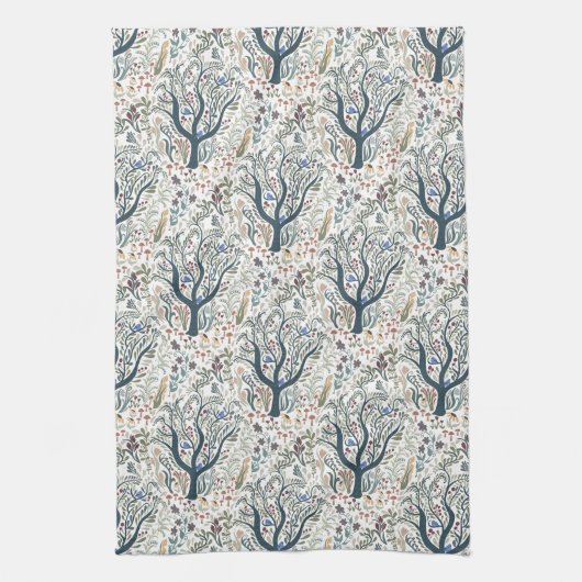 Grappige volkskunst Forest Earth Tones Theedoek (Verticaal)