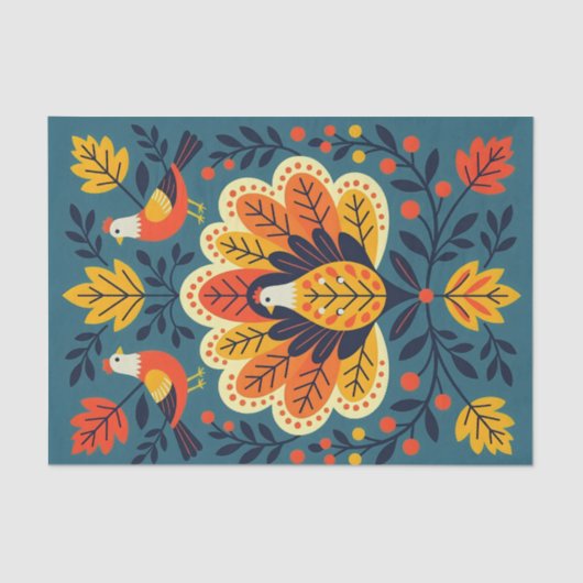 Grappige volkskunst herfstvogels en bladeren tissuepapier (Voorkant)