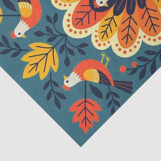 Grappige volkskunst herfstvogels en bladeren tissuepapier (Detail)