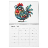 Grappige volkskunst kippen en hanen kalender (Feb 2027)